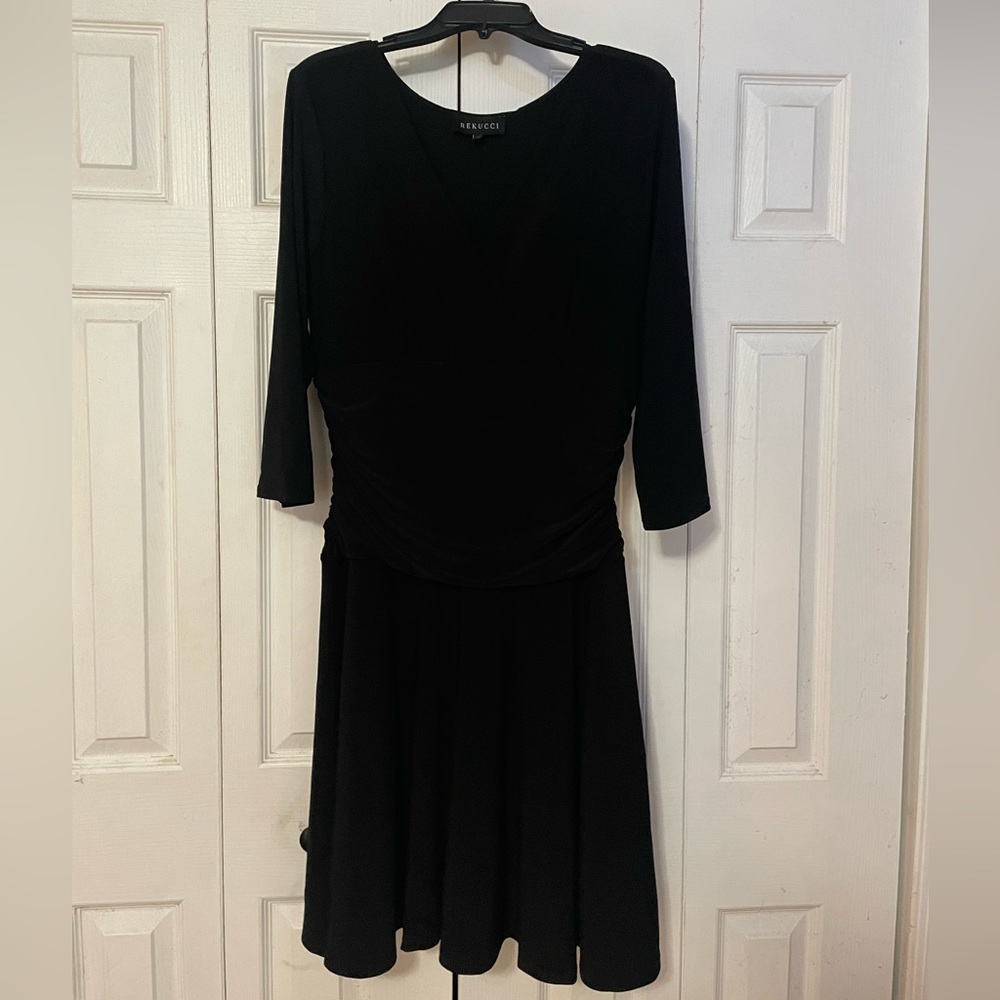 Rekucci Women's Slimming 3/4 Sleeve Fit-and-Flare Crossover Tummy